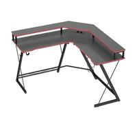 HOMCOM Mesa Gaming Esquinero con Enchufes en Forma de L 128x128 cm Negro | Mesa Escritorio, Soporte para Monitor, Gancho para Auriculares, Portavasos, Mesa de Ordenador, Oficina, Casa