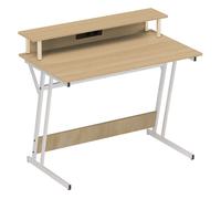 HOMCOM Mesa Gaming con Luces LED y Tomas de Corriente, 100x60 cm, Escritorio Gaming, Mesa Gamer con Soporte para Monitor, Estantes y Control Remoto, para Oficina, Estudio, Natural