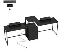 HOMCOM Mesa Gaming Doble de 244 cm con Estación de Carga Puertos USB Soportes para Monitor Cajones de Tela Negro