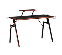 HOMCOM Mesa Gaming para Computadora PC Ergonómica 120x60x94,5 cm Negro | Escritorio, Soporte para Monitor y Altavoz, Portavasos, Gancho para Auriculares, Fibra de Carbono