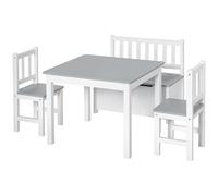 HOMCOM Mesa Infantil con 2 Sillas y Banco con Almacenaje Gris y Blanco