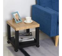 HOMCOM Mesa Lateral para Sofá con Estante Abierto Ruedas 40x40x40 Negro y Madera