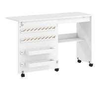 HOMCOM Mesa Máquina de Coser Plegable con Puerta Magnética 2 Compartimentos Estante 18 Soportes para Hilos 5 Ruedas Blanco Aosom España