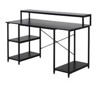 HOMCOM Mesa para Computadora Escritorio con 3 Estantes 140x60x93 cm Negro | Oficina Estudio, Tabla Superior, Patas con Almohadillas Ajustables Antideslizantes, Marco Metálico