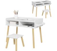 HOMCOM Juego de Mesa y Silla Infantil Mesa para Niños con Tablero de Bloques de Construcción y Rollo de Papel para Jugar Dibujar en Guardería Sala de Juegos Blanco