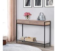 HOMCOM Consola para Recibidor Mueble para Recibidor Estilo Industrial con Cajones y Estructura de Acero para Entrada Pasillo 120x30x81,5 cm Roble