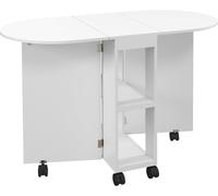 HOMCOM Mesa de Comedor Plegable con Ruedas y Alas Abatibles 120x60x77 cm Blanco 2 Estantes Abiertos para Cocina Aosom España