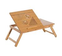 HOMCOM Mesa Plegable de Bambú, Mesa de Ordenador Portátil, para Cama y Sofá, Altura Ajustable, Cajón, Patas Plegables, para Leer, Escribir, Comer, Trabajar, Natural