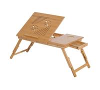 HOMCOM Mesa Plegable de Bambú, Mesa de Ordenador Portátil, para Cama y Sofá, Altura Ajustable, Cajón, Patas Plegables, para Leer, Escribir, Comer, Trabajar, Natural