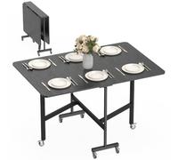 HOMCOM Mesa Plegable de Comedor 4-6 Personas con Ruedas 120x80x73 cm Negro
