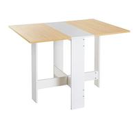 HOMCOM Mesa Plegable de Comedor Alas Abatibles Blanco y Roble