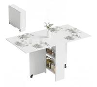 HOMCOM Mesa Plegable de Comedor Mesa de Cocina Plegable con Ruedas Alas Abatibles y Estantes para 4-6 Personas 75x140x74 cm Blanco