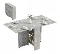 HOMCOM Mesa Plegable de Comedor con Ruedas 75x140x74 cm Gris Cemento | Mesa de Cocina Plegable, Alas Abatibles, Estantes, para 4-6 Personas