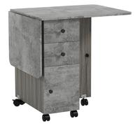 HOMCOM Mesa Plegable de Comedor con Ruedas Alas Abatibles 2 Cajones y Armario Hasta 6 Personas 120x60x76,5 cm Gris