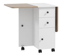 HOMCOM Mesa Plegable de Comedor con Ruedas Alas Abatibles 2 Cajones y Armario Hasta 6 Personas 120x60x76,5 cm Blanco y Natural
