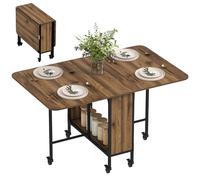 HOMCOM Mesa Plegable de Comedor con Ruedas Alas Abatibles y Estante de Almacenamiento Mesa de Cocina Plegable para Salón 130x80x74 cm Madera Marrón