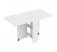 HOMCOM Mesa de Comedor Plegable con Ruedas 80x140x74 cm 2 Solapas y Estantes de Almacenaje Blanco Espacio Eficiente para Cocina Aosom España