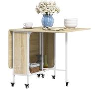HOMCOM Mesa Plegable de Comedor Mesa de Cocina con Ruedas Alas Abatibles y Estante de Almacenamiento Mesa Plegable para Salón 130x80x74 cm Madera Natural