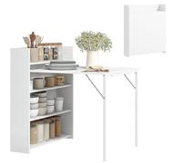 HOMCOM Mesa Plegable de Comedor, Mesa de Cocina Plegable, con ala Abatible, 4 Compartimentos, hasta 3 Personas, Patas de Acero, para Salón, Espacio Pequeño, 78,5x91x93 cm, Blanco