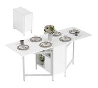 HOMCOM Mesa Plegable de Comedor, Mesa de Cocina Plegable, con Alas Abatibles, 4 Compartimentos, 3 Formas, hasta 4 Personas, para Salón, Espacio Pequeño, 169x60x75 cm, Blanco