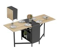 HOMCOM Mesa Plegable de Comedor, Mesa de Cocina Plegable, con Alas Abatibles, 4 Compartimentos, 3 Formas, hasta 4 Personas, para Salón, Espacio Pequeño, 169x60x75 cm, Natural Oscuro y Negro