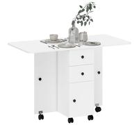 HOMCOM Mesa Plegable de Comedor, Mesa de Cocina Plegable, con Ruedas, Alas Abatibles, 2 Cajones, Estante y Armario, hasta 6 Personas, para Salón, Espacio Pequeño, 120x60x76,5 cm, Blanco