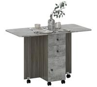 HOMCOM Mesa Plegable de Comedor, Mesa de Cocina Plegable, con Ruedas, Alas Abatibles, 2 Cajones, Estante y Armario, hasta 6 Personas, para Salón, Espacio Pequeño, 120x60x76,5 cm, Gris