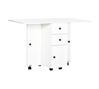 HOMCOM Mesa Plegable con Ruedas y Alas Abatibles Mesa Auxiliar Multifuncional con Almacenaje 120x60x76,5 cm Blanco Aosom España