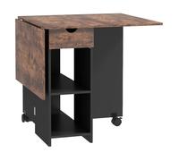 Homcom mesa plegable de comedor mesa de cocina plegable con ruedas alas abatibles cajón y estantes para 2-4 personas 120x72x75 cm marrón rústico y negro 75 cm