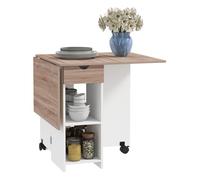 HOMCOM Mesa Plegable de Comedor Mesa de Cocina Plegable con Ruedas Alas Abatibles Cajón y Estantes para 2-4 Personas 120x72x75 cm Roble y Blanco