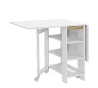 HOMCOM Mesa Plegable de Comedor, Mesa de Cocina Plegable, con Ruedas, Alas Abatibles, Estantes, hasta 4 Personas, para Salón, Espacio Pequeño, 120x60x75 cm, Blanco