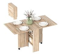 HOMCOM Mesa Plegable de Comedor Mesa de Cocina Plegable con Ruedas Alas Abatibles y Estantes para 4-6 Personas 75x140x74 cm Natural