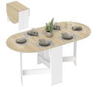 HOMCOM Mesa Plegable de Comedor, Mesa de Cocina Plegable Ovalada, 163x80x75 cm con Alas Abatibles, hasta 6 Personas, para Comedor, Salón, Espacio Pequeño, Natural