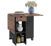 HOMCOM Mesa Plegable de Comedor Ruedas 120x72x75 cm Marrón Rústico y Negro