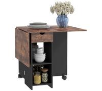HOMCOM Mesa Plegable de Comedor Ruedas 120x72x75 cm Marrón Rústico y Negro | Mesa de Cocina Plegable, Alas Abatibles, Cajón y Estantes, para 2-4 Personas