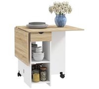 HOMCOM Mesa Plegable de Comedor Ruedas 120x72x75 cm Roble y Blanco