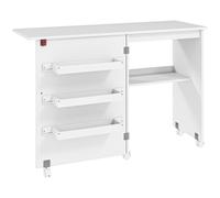 HOMCOM Mesa Plegable de Costura con Compartimentos de Almacenamiento Estante Abierto y 5 Ruedas para Dormitorio Salón Blanco Aosom España