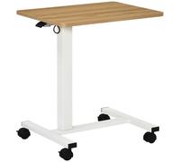 HOMCOM Mesa Portátil Ajustable en Altura con 4 Ruedas C-Forma 65 cm x 48 cm x 70-110 cm Natural + Blanco
