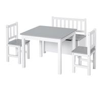 HOMCOM Mesa y Silla Infantil con 2 Sillas y Banco para Actividades para Niños de +3 Años para Dormitorio Gris y Blanco Aosom España
