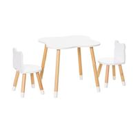 HOMCOM Mesa y Sillas Infantil de Madera para Niños Natural y Blanco | Muebles Infantiles, para Sala de Juego, Dormitorio de Niños
