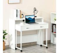 HOMCOM Escritorios Apilables Conjunto 2 Mesas Escritorio para Ordenador Portátil con Ruedas 2 Cajones para Oficina 100x36x88 cm Blanco Aosom España