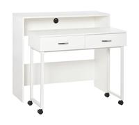 HOMCOM Escritorios Apilables Conjunto 2 Mesas Escritorio para Ordenador Portátil con Ruedas 2 Cajones para Oficina 100x36x88 cm Blanco Aosom España