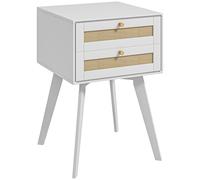 HOMCOM Mesilla de Noche Blanca con 2 Cajones Estilo Cannage Mesita Auxiliar Pequeña para Dormitorio 40x40x60 cm Aosom España