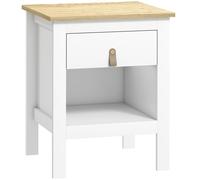 HOMCOM Mesilla de Noche con 1 Cajón Compartimento Abierto Tirador de PU Mesa Auxiliar para Salón Dormitorio 45x40x55 cm Blanco