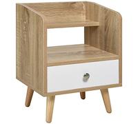 HOMCOM Mesilla de Noche con cajón y Estante, Armario bajo para Dormitorio, Mesa Auxiliar de Madera para salón, Blanco