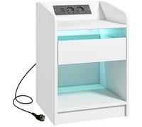 HOMCOM Mesilla de Noche con Luces LED Cajón Estante Estación de Carga Puertos USB y Control Remoto 40x40x58 cm Blanco