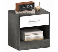 HOMCOM Mesilla de Noche Estante Abierto y cajón, mesilla de Noche Moderna en aglomerado, 39x28x41 cm, Blanco y Gris Oscuro