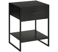HOMCOM Mesilla de Noche Mesa Auxiliar con 1 Cajón y Estante de Almacenamiento para Dormitorio Salón Oficina 45x40x60 cm Negro Aosom España