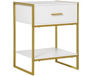 HOMCOM Mesilla de Noche Mesa de Noche Mesa Auxiliar con 1 Cajón y Estante de Almacenamiento para Dormitorio Habitación Estilo Moderno 45x40x60 cm Blanco, 831-535