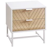 HOMCOM Mesilla de Noche Mesita de Noche de 2 Cajones y Patas de Acero Estilo Moderno Mesita Auxiliar para Salón Dormitorio 45x39x48 cm Blanco y Roble